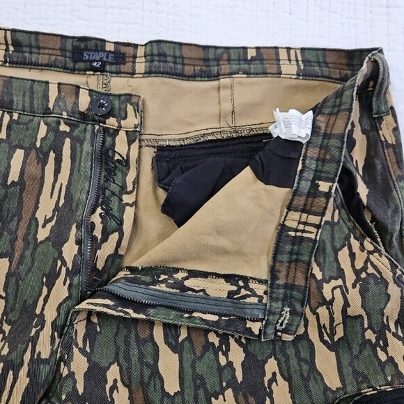 Staple Camo Cargo Utility Tactical Pants Men's 42x32 Green 9 Pockets Zipper EUC - Picture 13 of 16